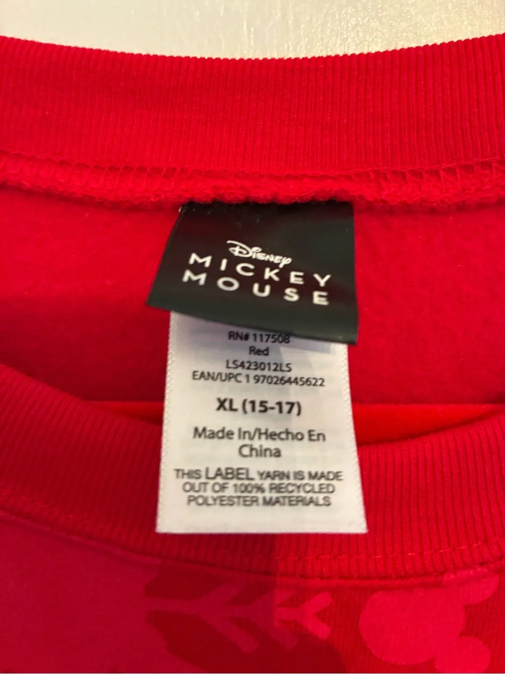 Disney Red Mickey Mouse Crewneck Sweatshirt with Holiday Lights XL (15-17)